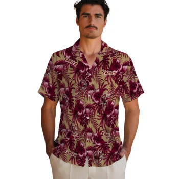 boston college eagles hibiscus exotic maroon hawaiian shirts fashion forward