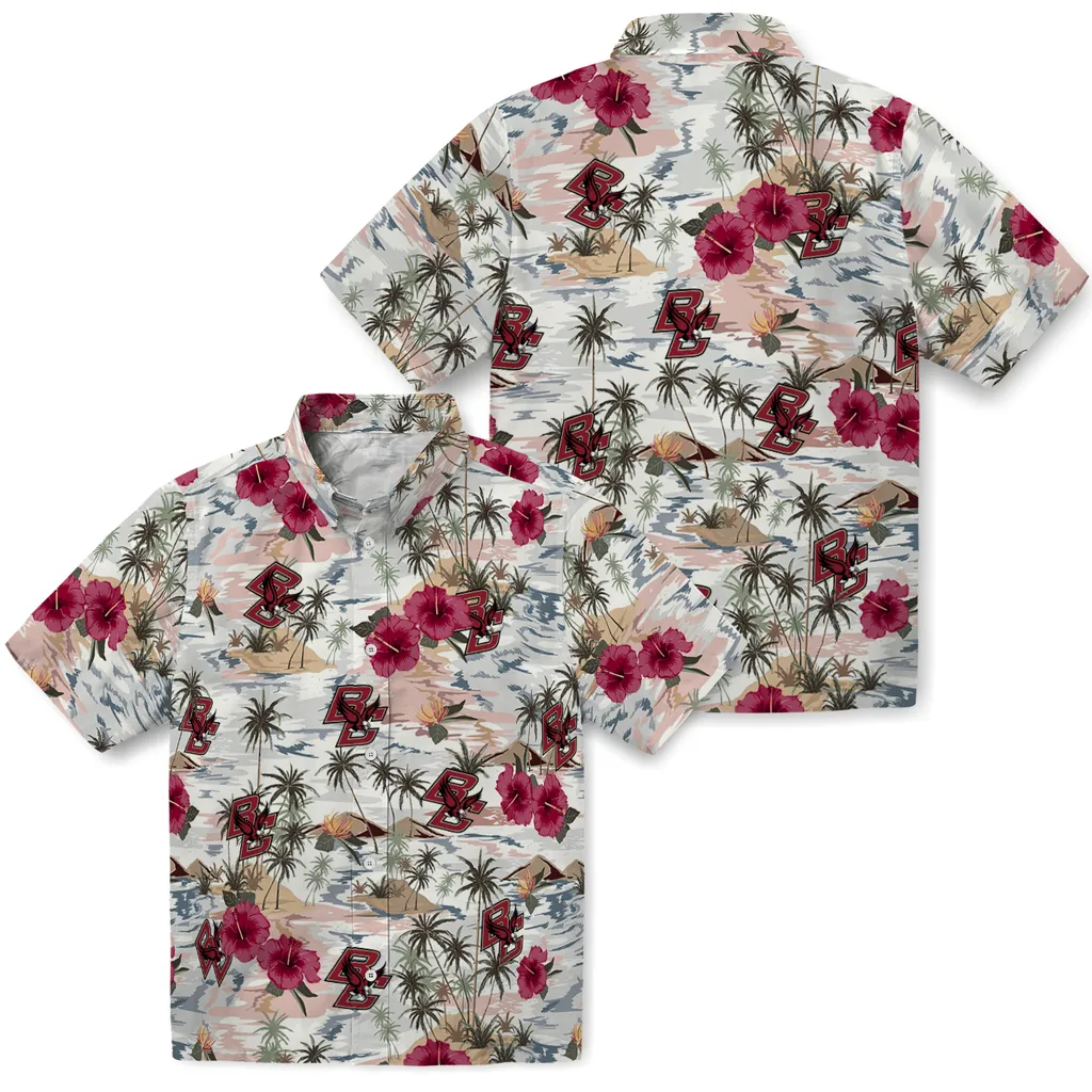 Boston College Eagles Hawaiian Shirt - Hibiscus Seaside boston college eagles hibiscus seaside white hawaiian shirts high quality