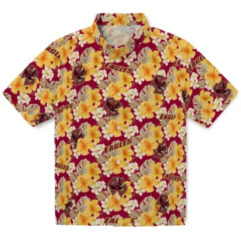 boston college eagles hibiscus tropics maroon yellow hawaiian shirts best selling