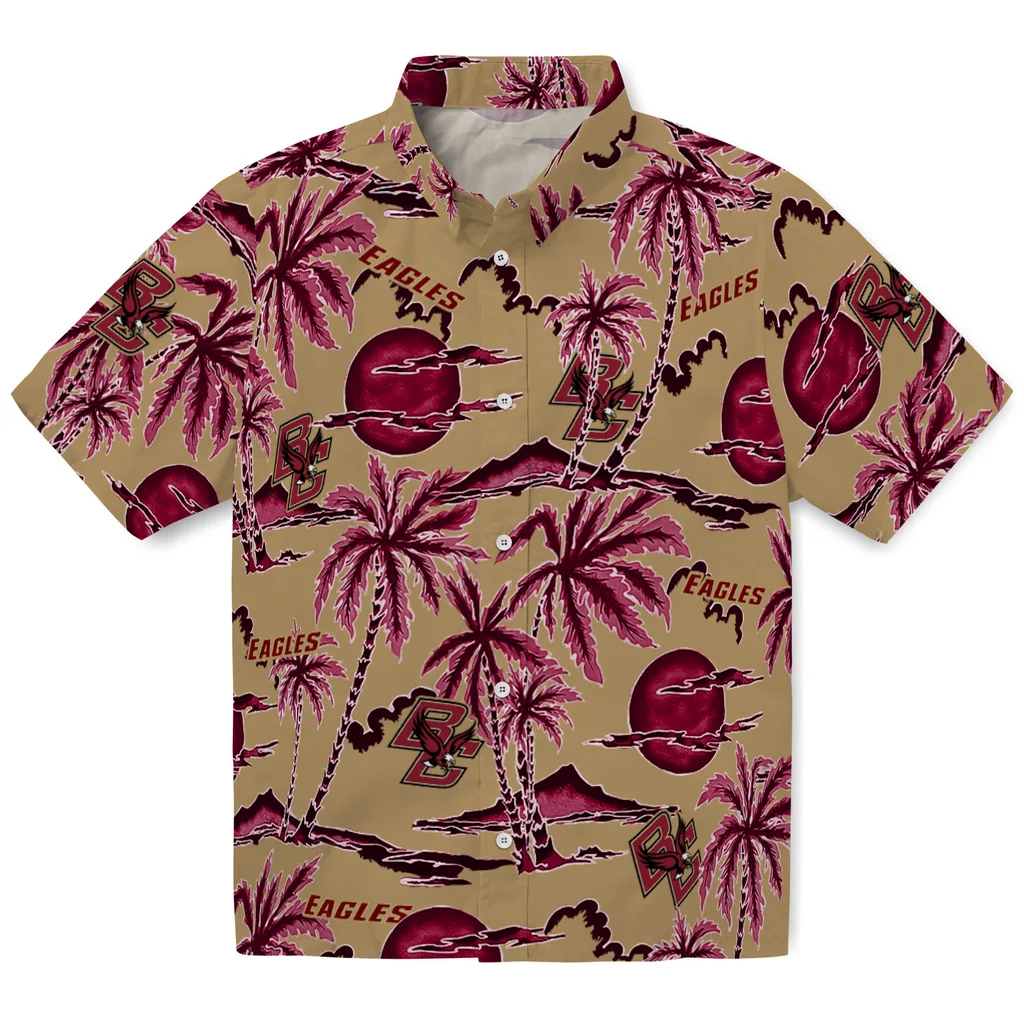 Boston College Eagles Hawaiian Shirt - Palm Sunset boston college eagles palm sunset hawaiian shirts best selling