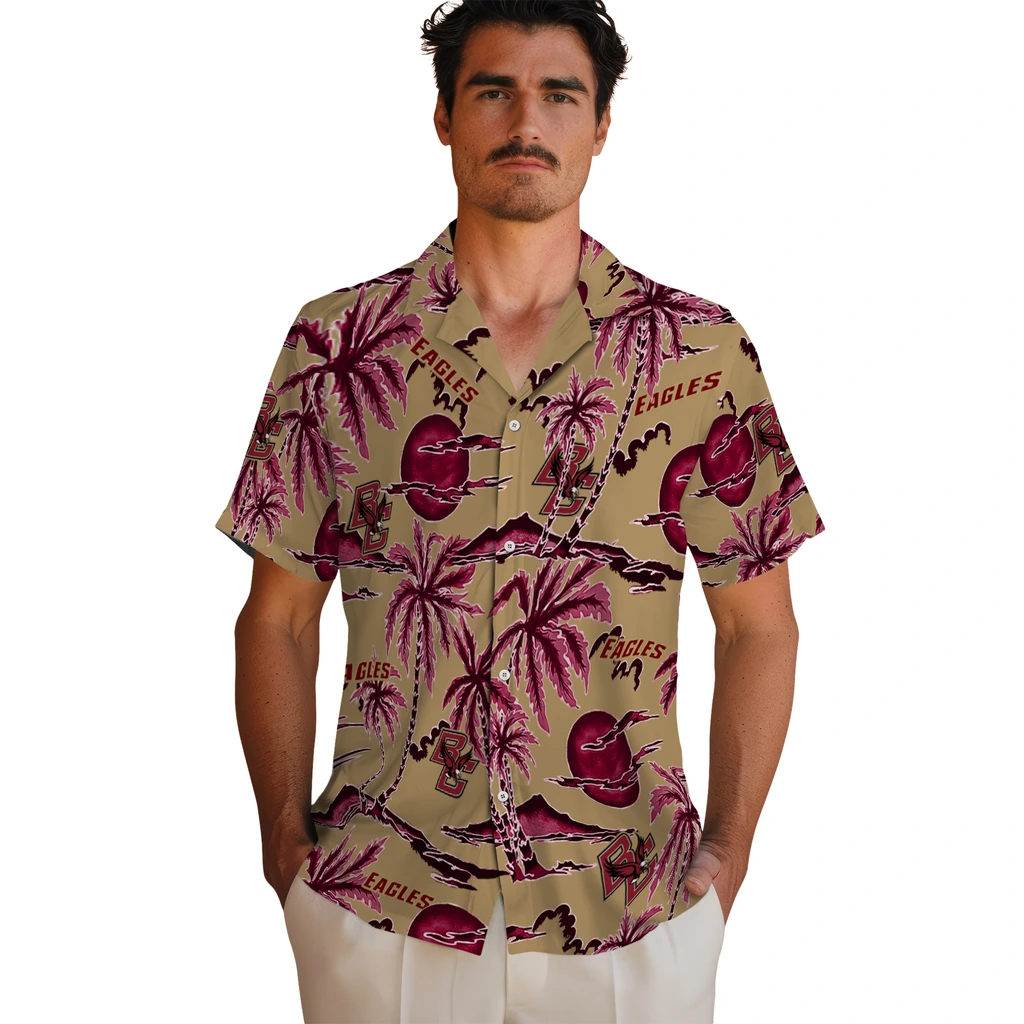 Boston College Eagles Hawaiian Shirt - Palm Sunset boston college eagles palm sunset hawaiian shirts fashion forward