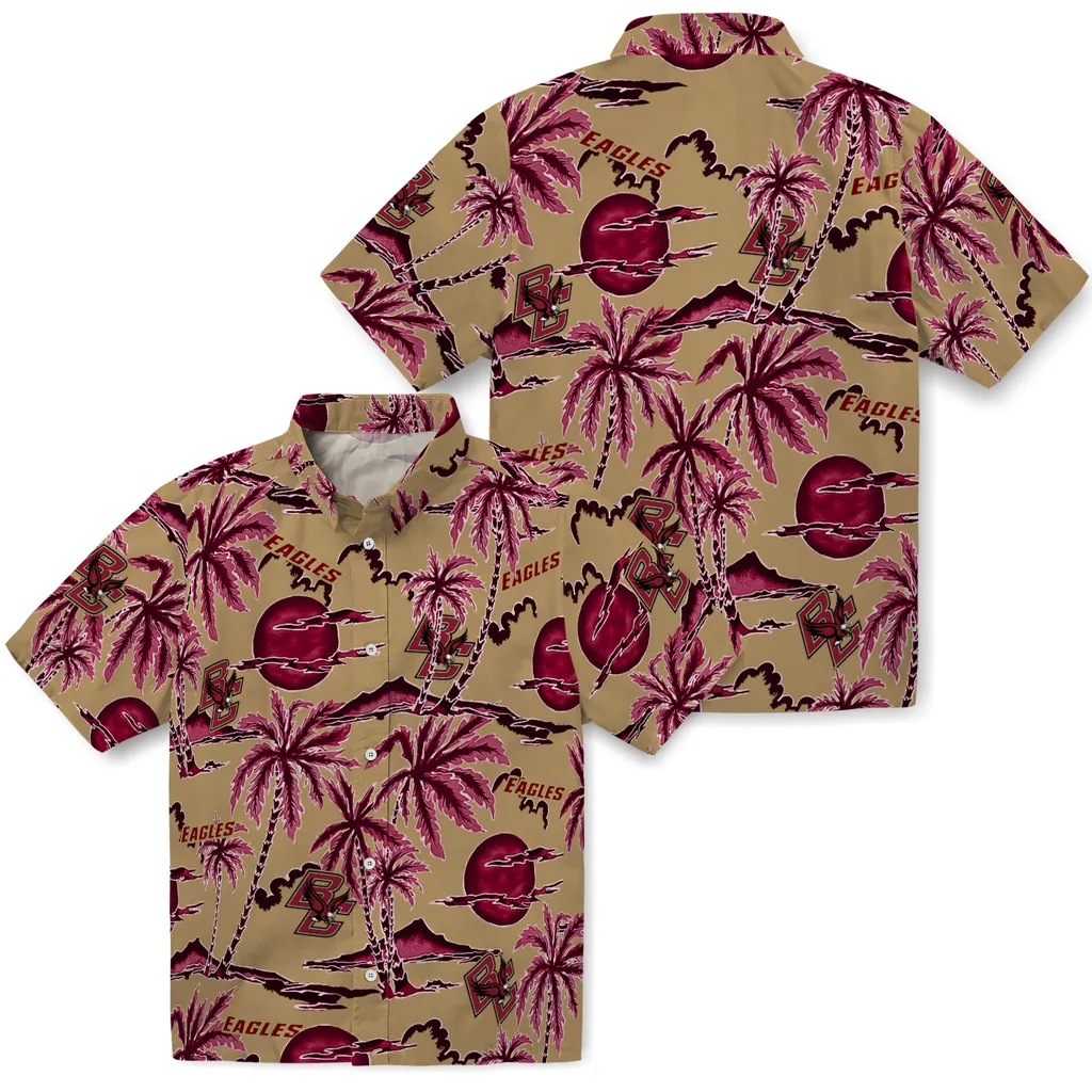 Boston College Eagles Hawaiian Shirt - Palm Sunset boston college eagles palm sunset hawaiian shirts high quality