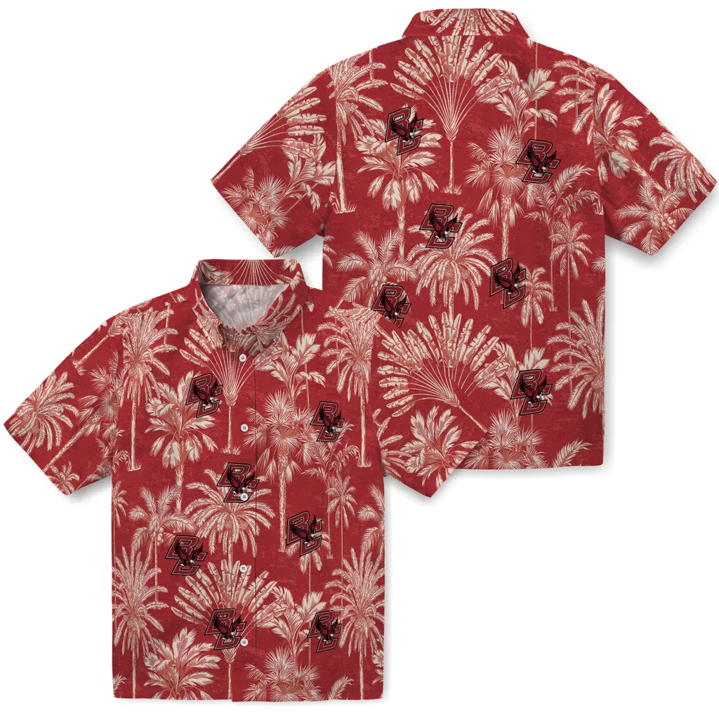 Boston College Eagles Hawaiian Shirt - Vintage Palm Tree boston college eagles palm shadows maroon hawaiian shirts high quality