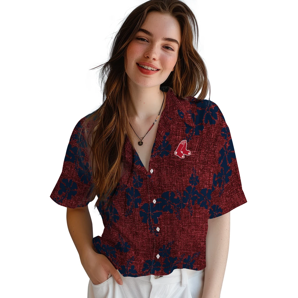 Boston Red Sox Hawaiian Shirt - 50th State Flower boston red sox hibiscus petals red hawaiian shirts latest model