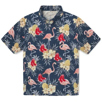 boston red sox flamingo hibiscus navy hawaiian shirts best selling