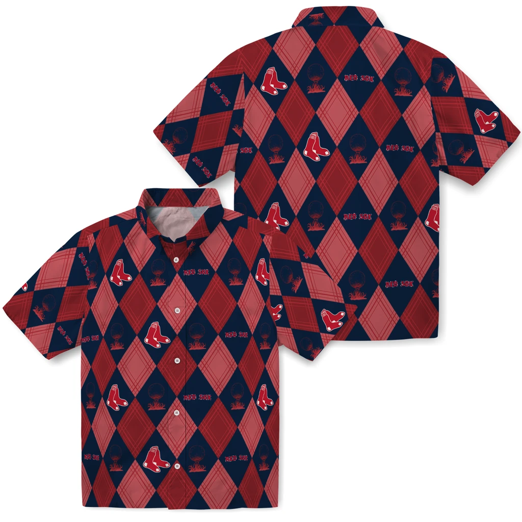 Boston Red Sox Hawaiian Shirt - Golfing Plaid boston red sox balloon plaid red hawaiian shirts high quality
