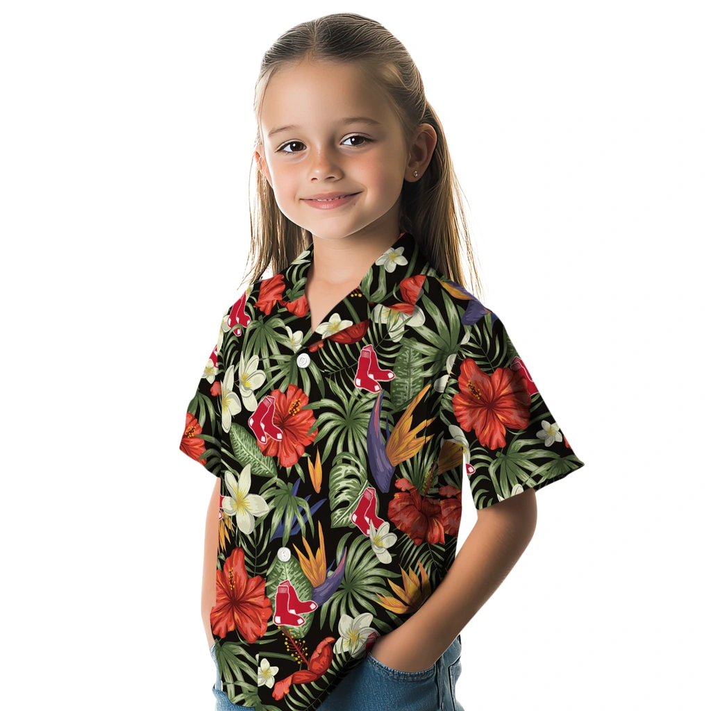 Boston Red Sox Hawaiian Shirt - Hawaii Floral Hibiscus boston red sox hibiscus bird hawaiian shirts premium grade