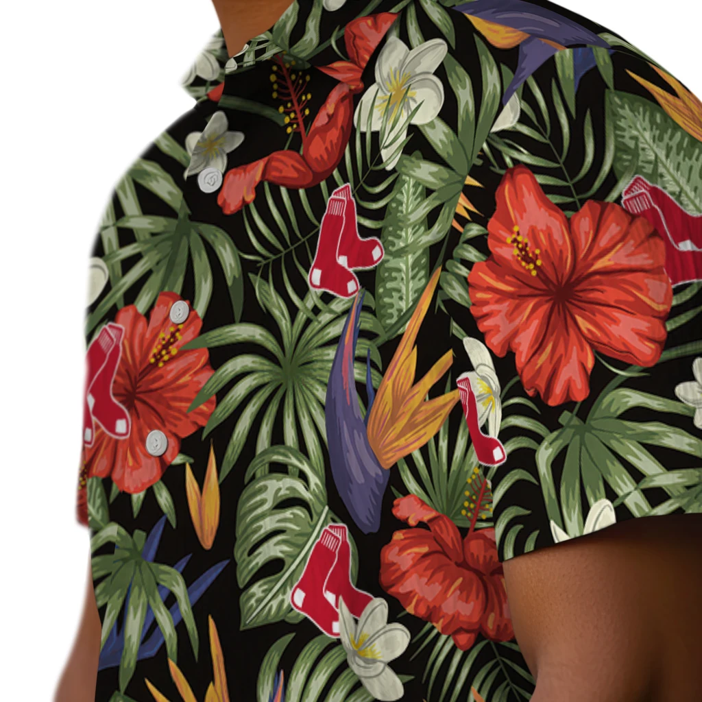 Boston Red Sox Hawaiian Shirt - Hawaii Floral Hibiscus boston red sox hibiscus bird hawaiian shirts trendy