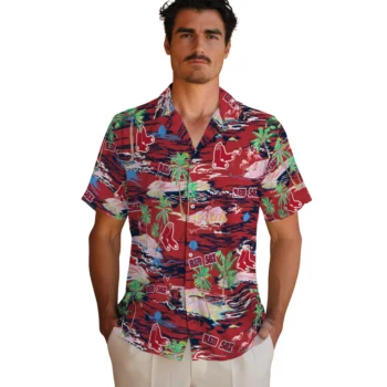 boston red sox flamingo retreat red hawaiian shirts fashion forward
