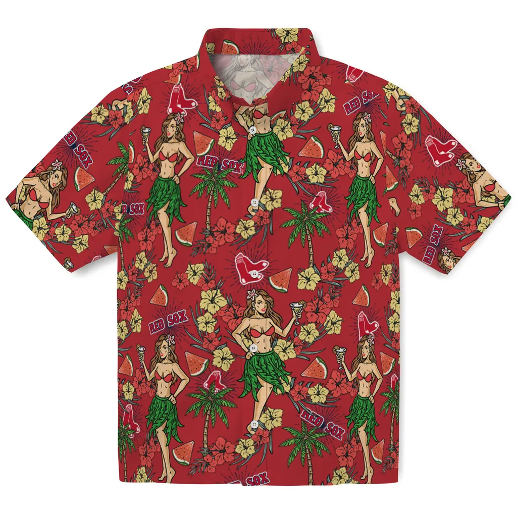 Boston Red Sox Hawaiian Shirt - Hawaiian Girls Design boston red sox hawaiian girls design red hawaiian shirts best selling