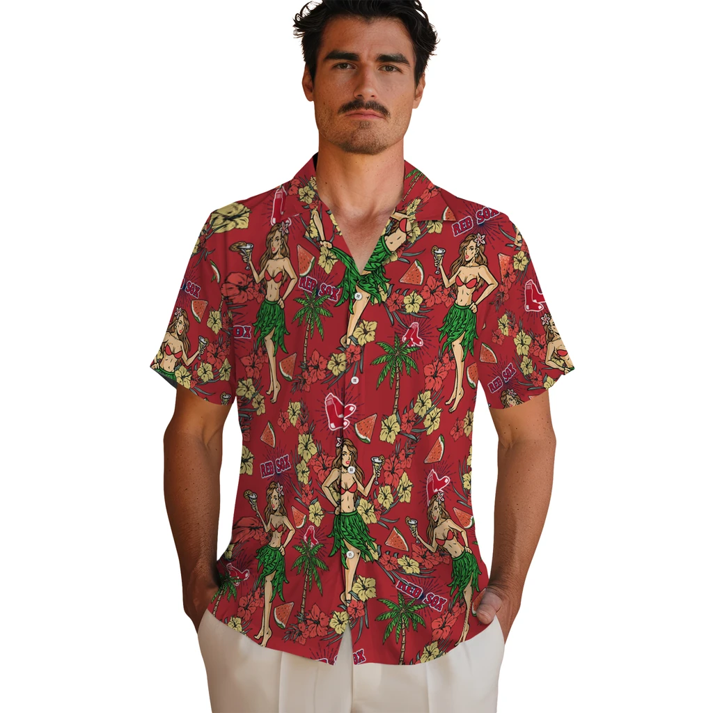 Boston Red Sox Hawaiian Shirt - Hawaiian Girls Design boston red sox hawaiian girls design red hawaiian shirts fashion forward