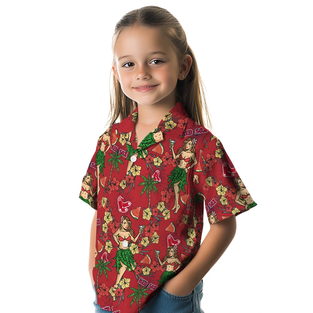 Boston Red Sox Hawaiian Shirt - Hawaiian Girls Design boston red sox hawaiian girls design red hawaiian shirts premium grade