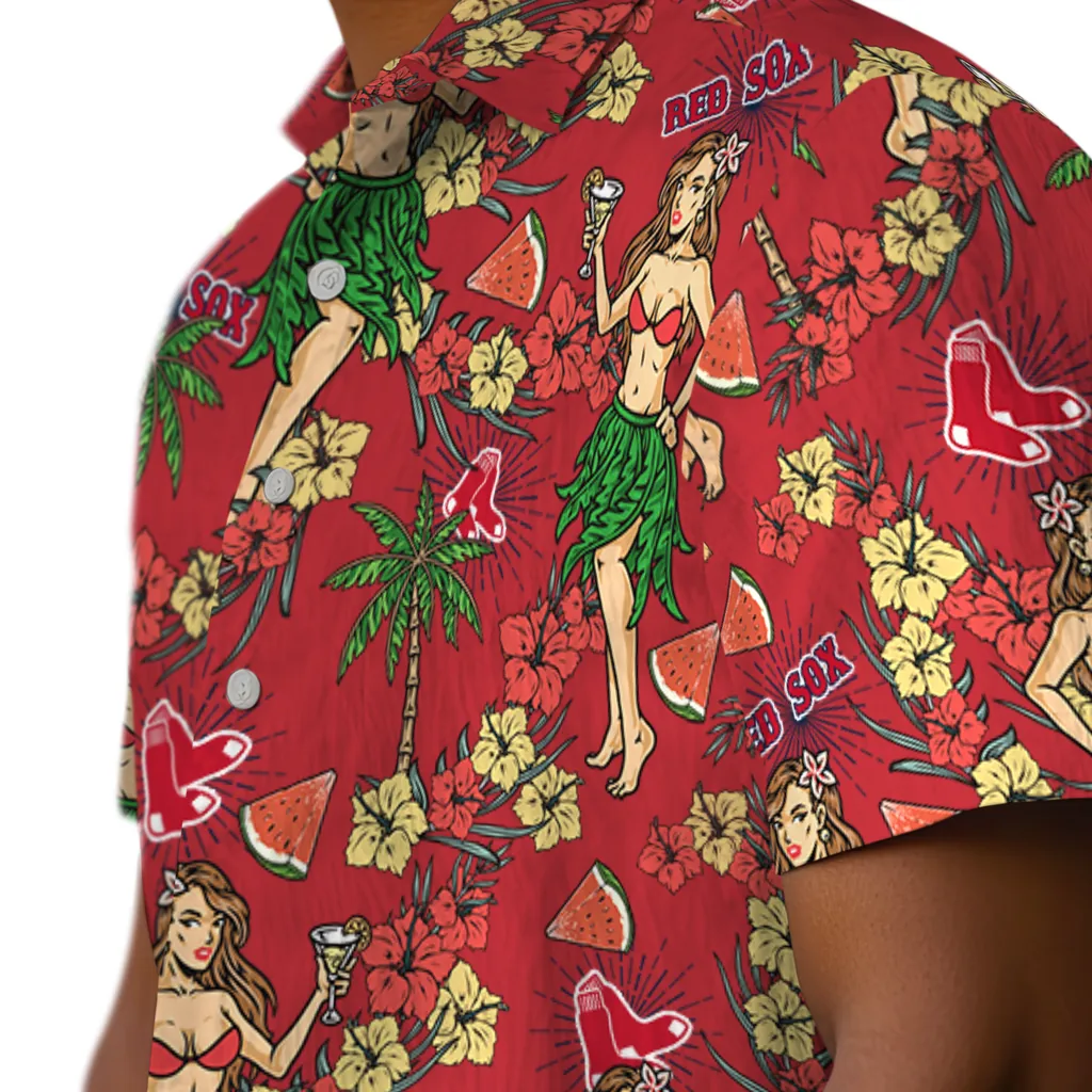 Boston Red Sox Hawaiian Shirt - Hawaiian Girls Design boston red sox hawaiian girls design red hawaiian shirts trendy