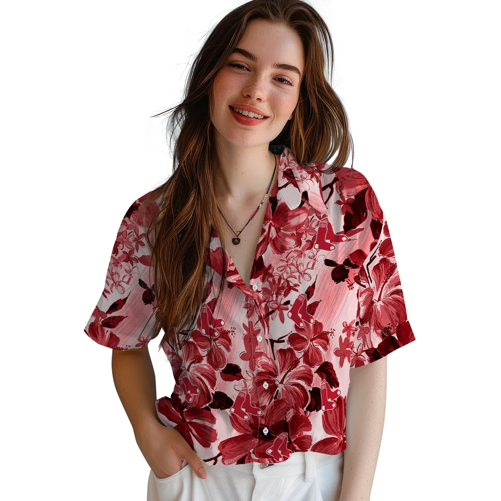 Boston Red Sox Hawaiian Shirt - Hibiscus Arrangement boston red sox hibiscus arrangement red hawaiian shirts latest model