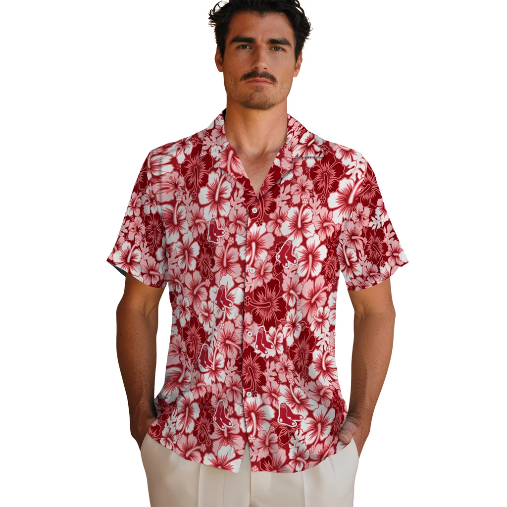Boston Red Sox Hawaiian Shirt - Hibiscus Blooms boston red sox hibiscus blooms red hawaiian shirts fashion forward