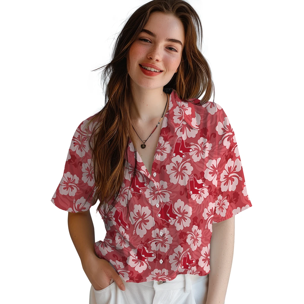 Boston Red Sox Hawaiian Shirt - Hibiscus Cluster boston red sox hibiscus cluster red hawaiian shirts latest model
