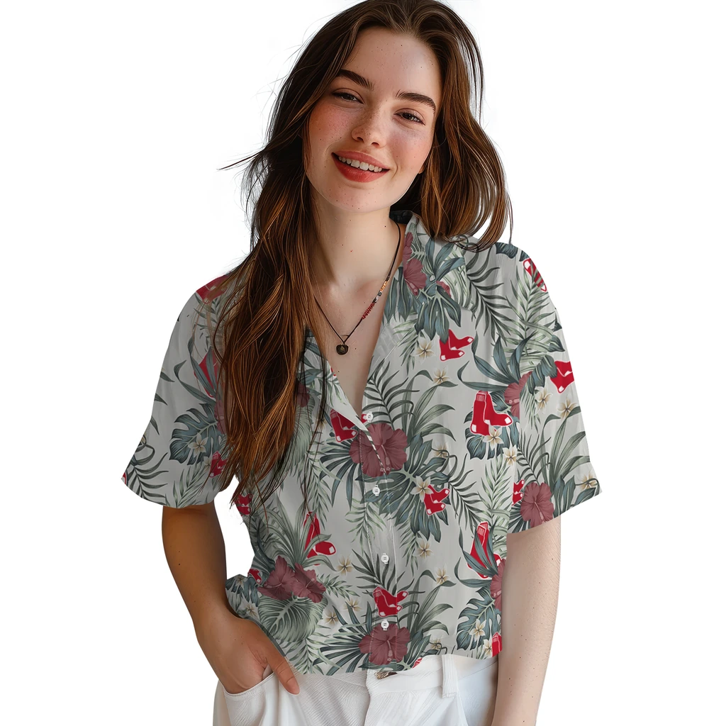 Boston Red Sox Hawaiian Shirt - Hibiscus Designs boston red sox hibiscus designs beige hawaiian shirts latest model