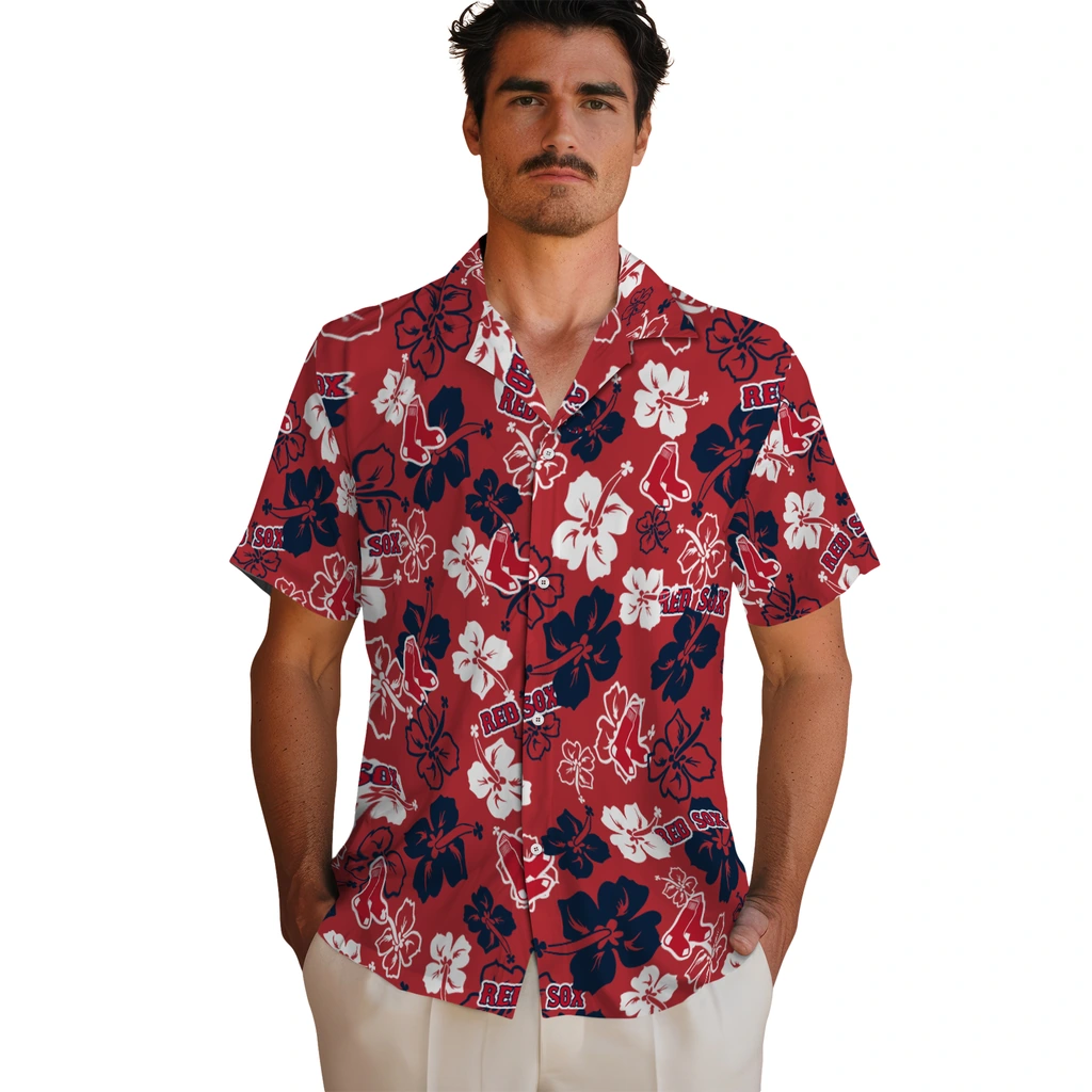 Boston Red Sox Hawaiian Shirt - Hibiscus Flower Design boston red sox hibiscus bloom red hawaiian shirts fashion forward