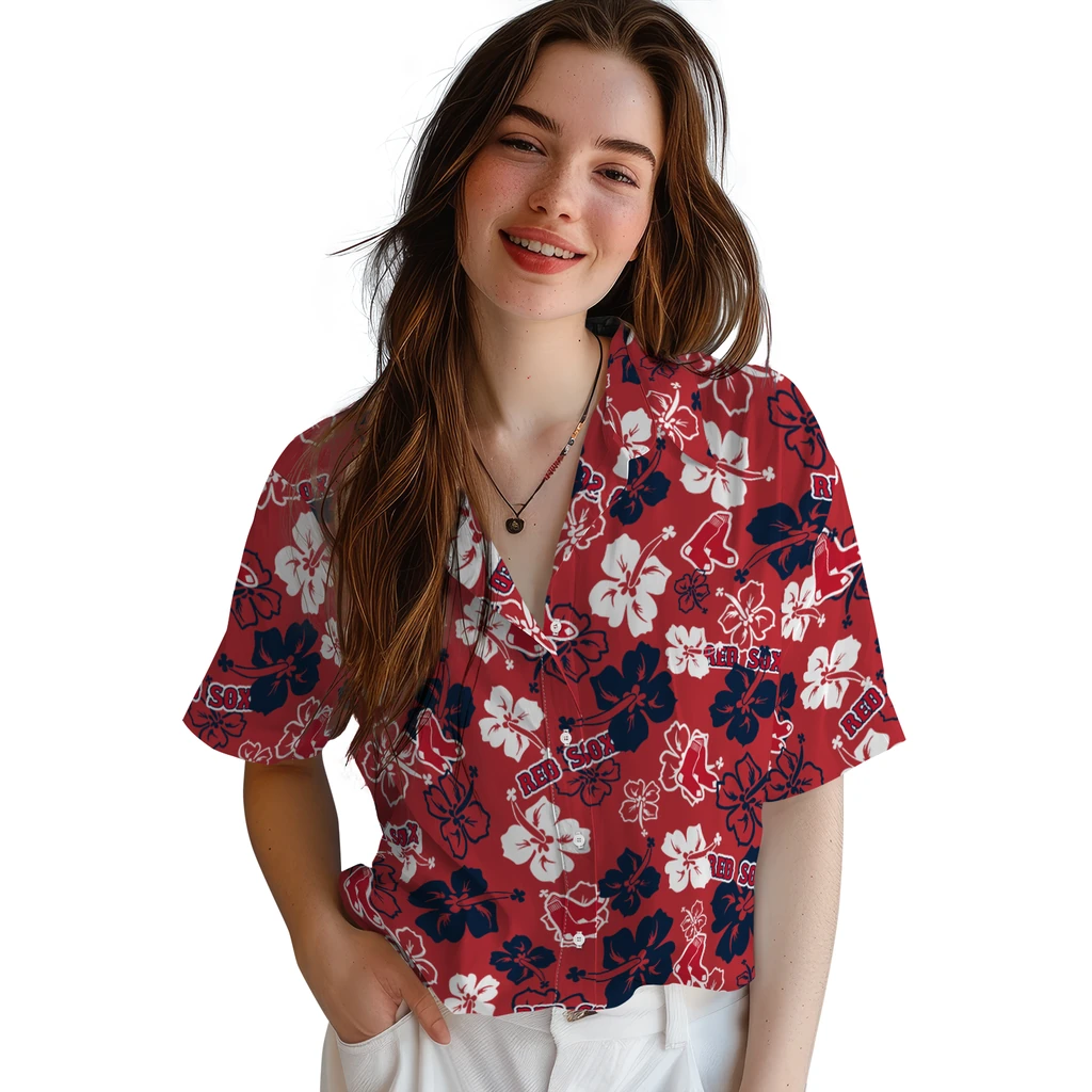 Boston Red Sox Hawaiian Shirt - Hibiscus Flower Design boston red sox hibiscus bloom red hawaiian shirts latest model