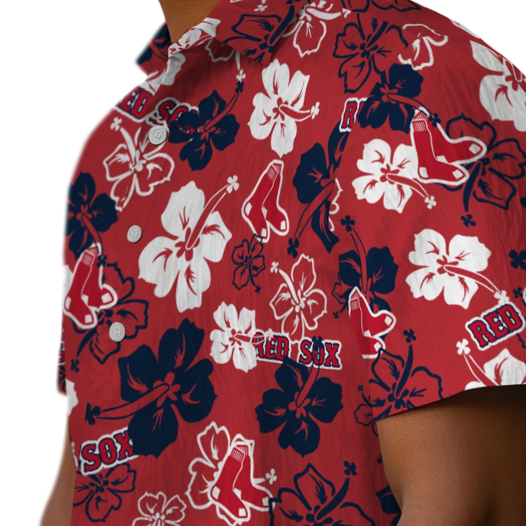 Boston Red Sox Hawaiian Shirt - Hibiscus Flower Design boston red sox hibiscus bloom red hawaiian shirts trendy