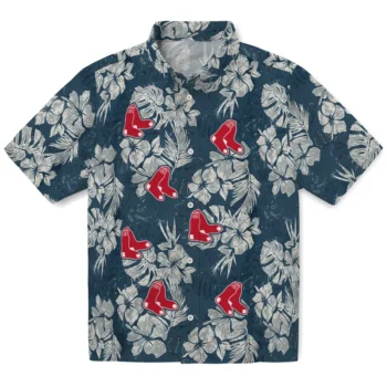 boston red sox hibiscus flowers navy blue hawaiian shirts best selling