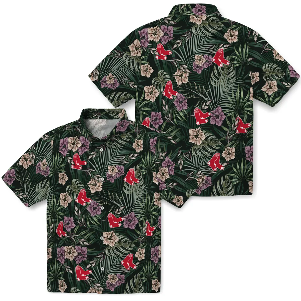 Boston Red Sox Hawaiian Shirt - Hibiscus Leaves Pattern boston red sox hibiscus leaves pattern green hawaiian shirts high quality
