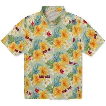 boston red sox hibiscus mood pale lime yellow hawaiian shirts best selling
