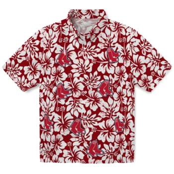 boston red sox hibiscus motif red white hawaiian shirts best selling