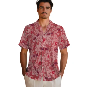 boston red sox hibiscus oasis red hawaiian shirts fashion forward