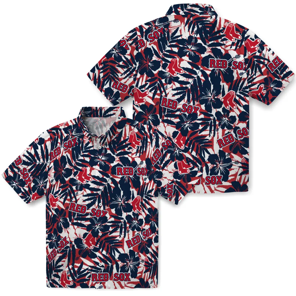Boston Red Sox Hawaiian Shirt - Hibiscus Overlay boston red sox hibiscus overlay hawaiian shirts high quality