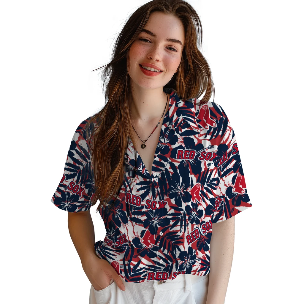 Boston Red Sox Hawaiian Shirt - Hibiscus Overlay boston red sox hibiscus overlay hawaiian shirts latest model