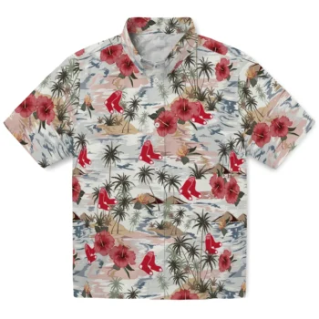 boston red sox hibiscus seaside white hawaiian shirts best selling