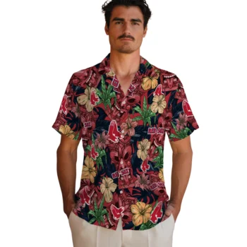 boston red sox tiki jungle red hawaiian shirts fashion forward