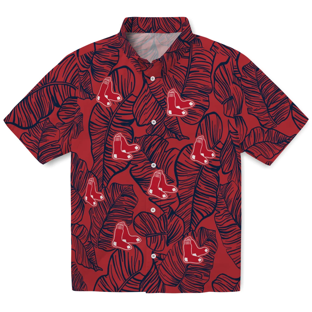 Boston Red Sox Hawaiian Shirt - Leaf Outline boston red sox leaf outline red hawaiian shirts best selling