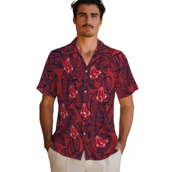 boston red sox leaf outline red hawaiian shirts fashion forward