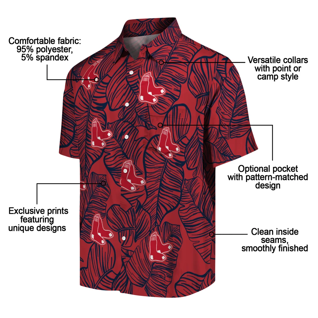 Boston Red Sox Hawaiian Shirt - Leaf Outline boston red sox leaf outline red hawaiian shirts new arrival