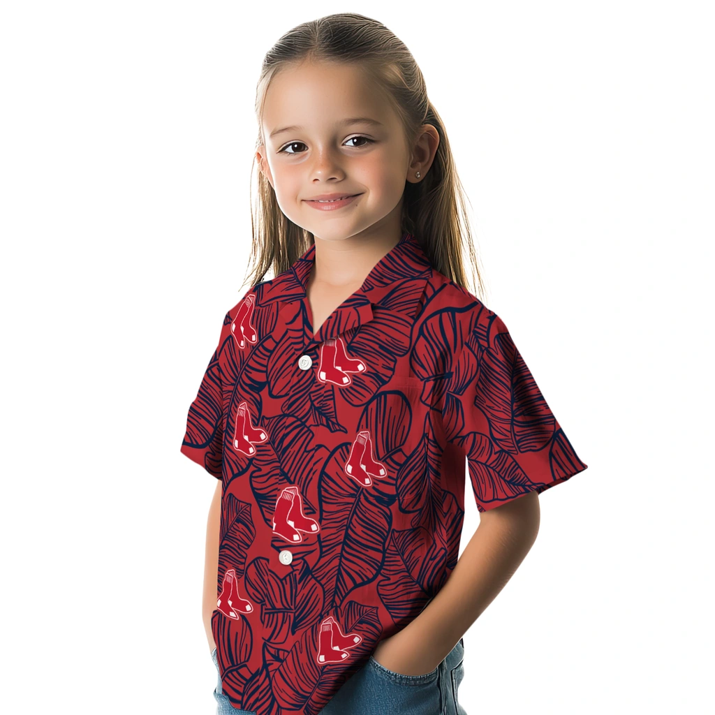 Boston Red Sox Hawaiian Shirt - Leaf Outline boston red sox leaf outline red hawaiian shirts premium grade