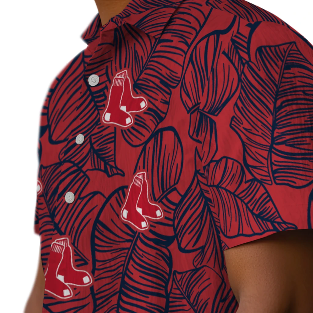 Boston Red Sox Hawaiian Shirt - Leaf Outline boston red sox leaf outline red hawaiian shirts trendy