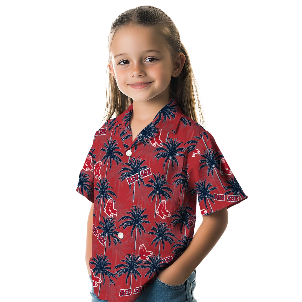 Boston Red Sox Hawaiian Shirt - Palm Tree Motif boston red sox palm grove red hawaiian shirts premium grade