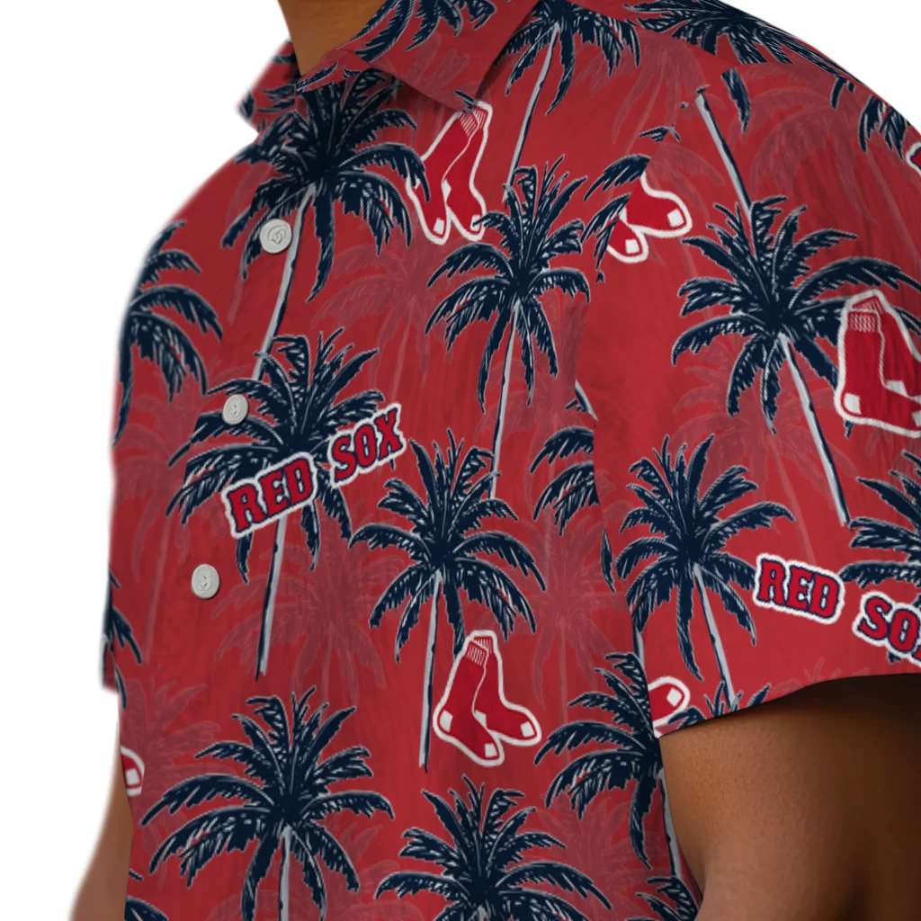 Boston Red Sox Hawaiian Shirt - Palm Tree Motif boston red sox palm grove red hawaiian shirts trendy