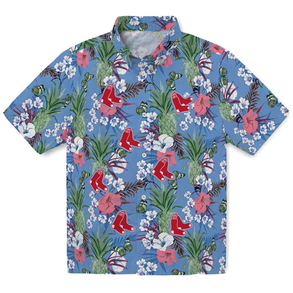 Boston Red Sox Hawaiian Shirt - Pineapple Bouquet boston red sox pineapple bouquet best sky blue hawaiian shirts best selling