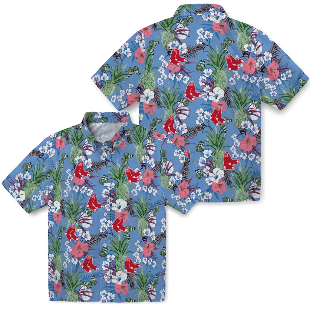 Boston Red Sox Hawaiian Shirt - Pineapple Bouquet boston red sox pineapple bouquet best sky blue hawaiian shirts high quality
