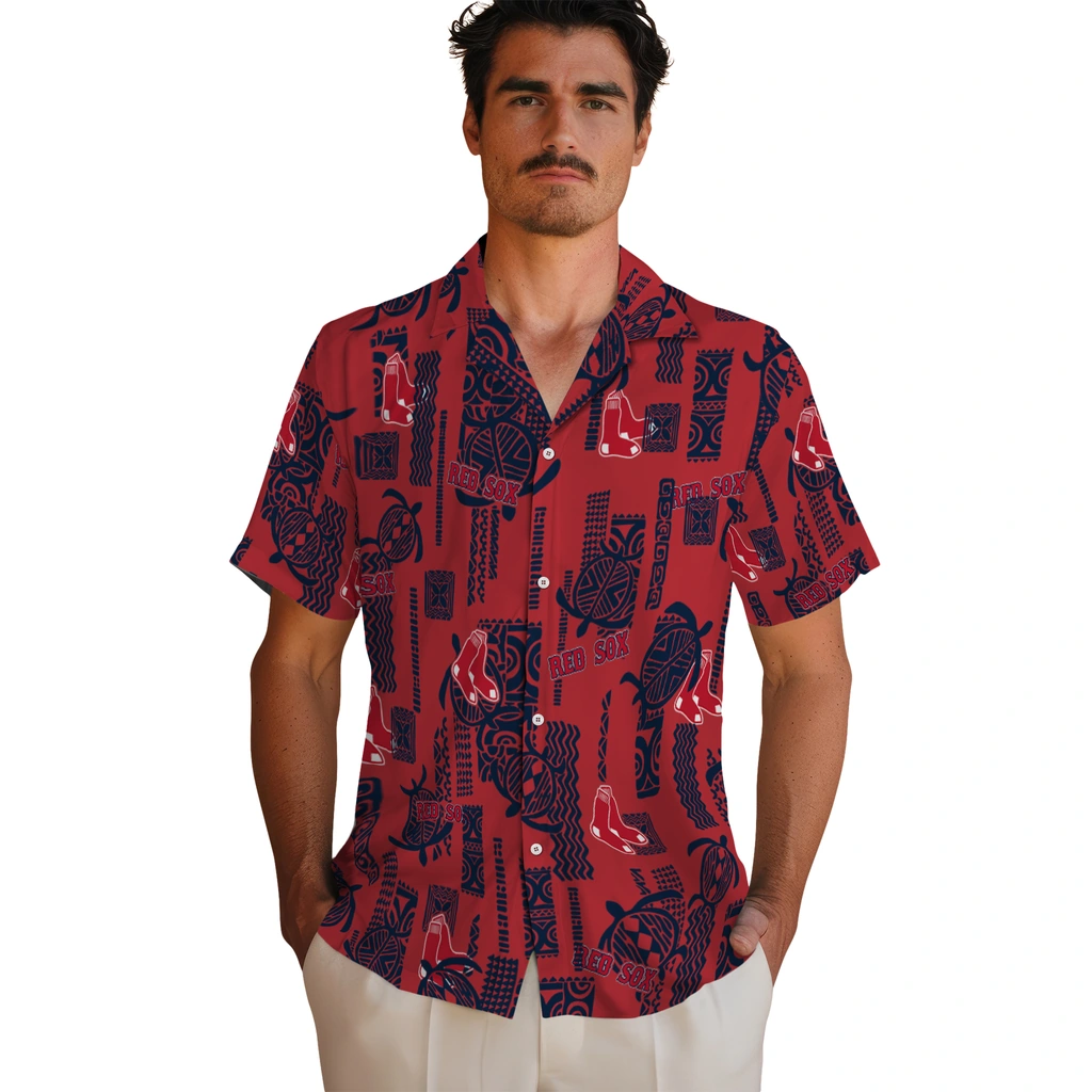 Boston Red Sox Hawaiian Shirt - Turtle Lines boston red sox turtle lines red hawaiian shirts fashion forward