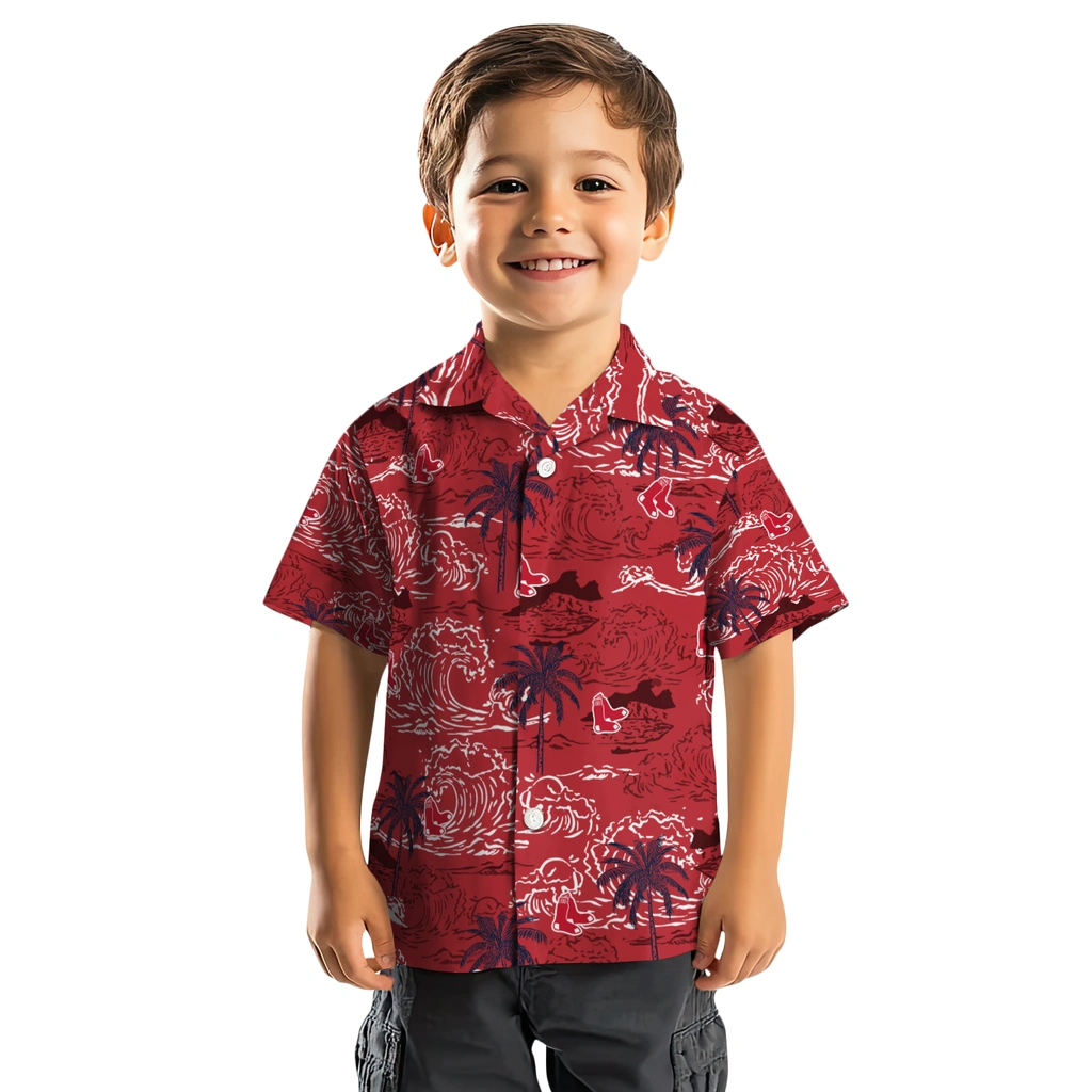 Boston Red Sox Hawaiian Shirt - Wave Palm boston red sox wave palm red hawaiian shirts top rated