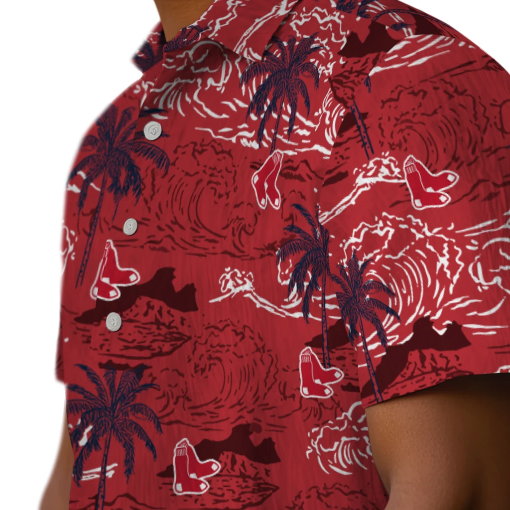 Boston Red Sox Hawaiian Shirt - Wave Palm boston red sox wave palm red hawaiian shirts trendy