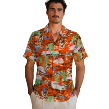 bowling green falcons flamingo retreat orange hawaiian shirts fashion forward