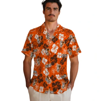 bowling green falcons hibiscus bloom orange hawaiian shirts fashion forward