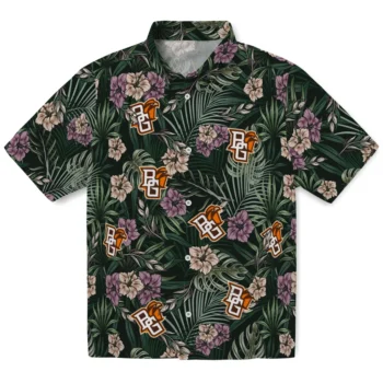 bowling green falcons hibiscus leaves pattern green hawaiian shirts best selling
