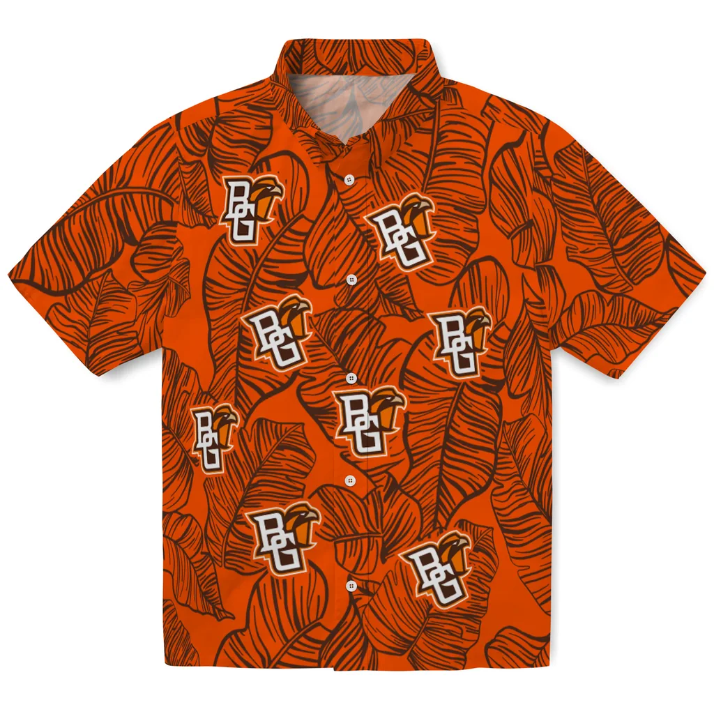 Bowling Green Falcons Hawaiian Shirt - Leaf Outline bowling green falcons leaf outline orange hawaiian shirts best selling