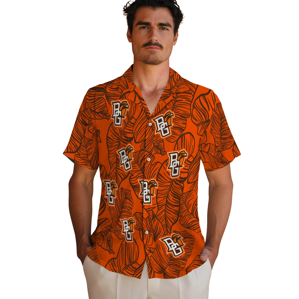 Bowling Green Falcons Hawaiian Shirt - Leaf Outline bowling green falcons leaf outline orange hawaiian shirts fashion forward